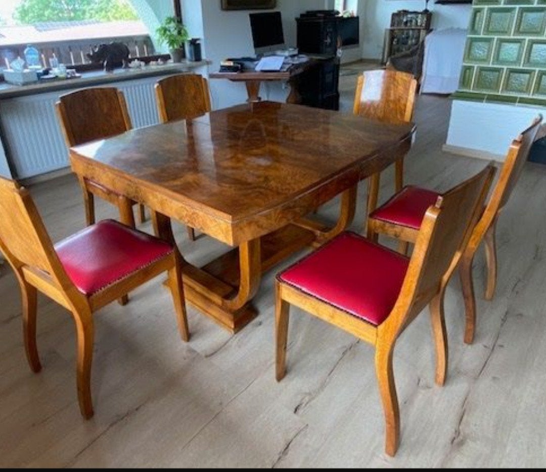 Prachtige art deco tafel met 6 stoelen, Huis en Inrichting, Ophalen