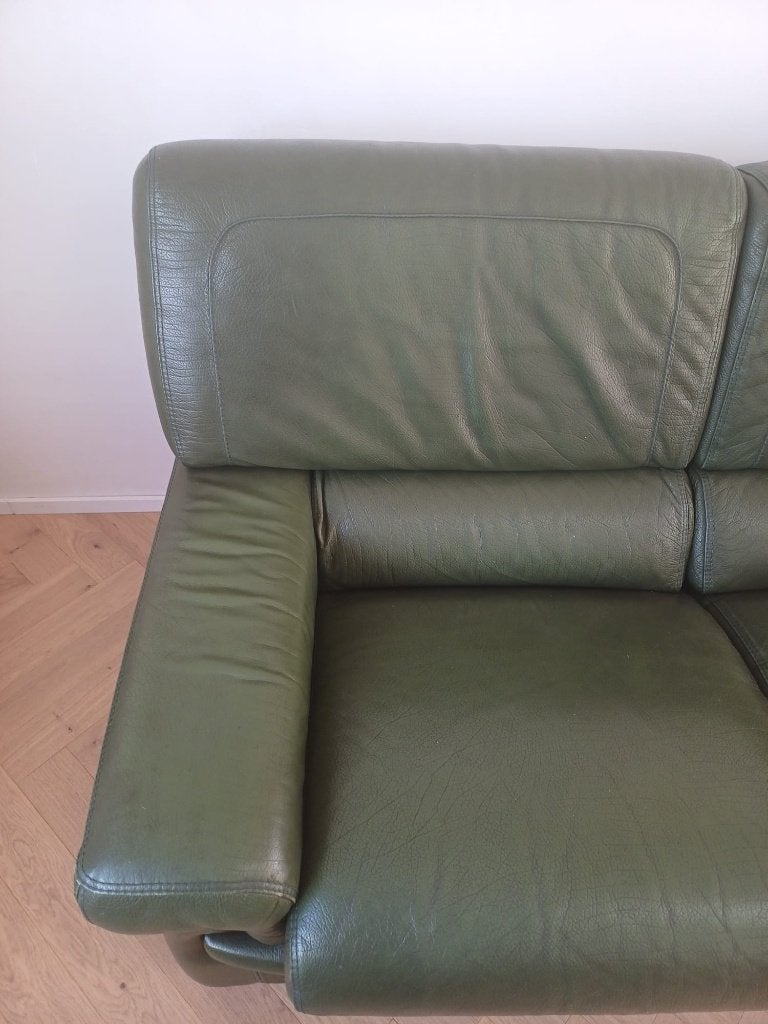 Lederen groene 2-zit, Ophalen, Gebruikt, Minder dan 75 cm, 150 tot 200 cm