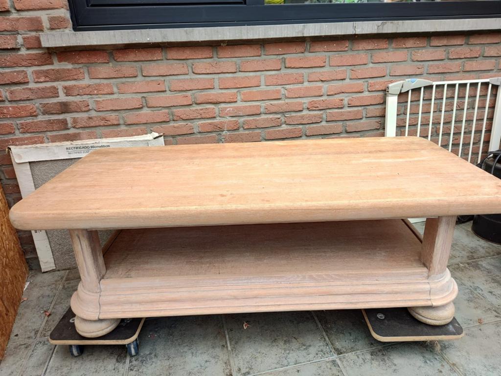 Massieve lichteiken salontafel    L140 Br62 H45, Ophalen