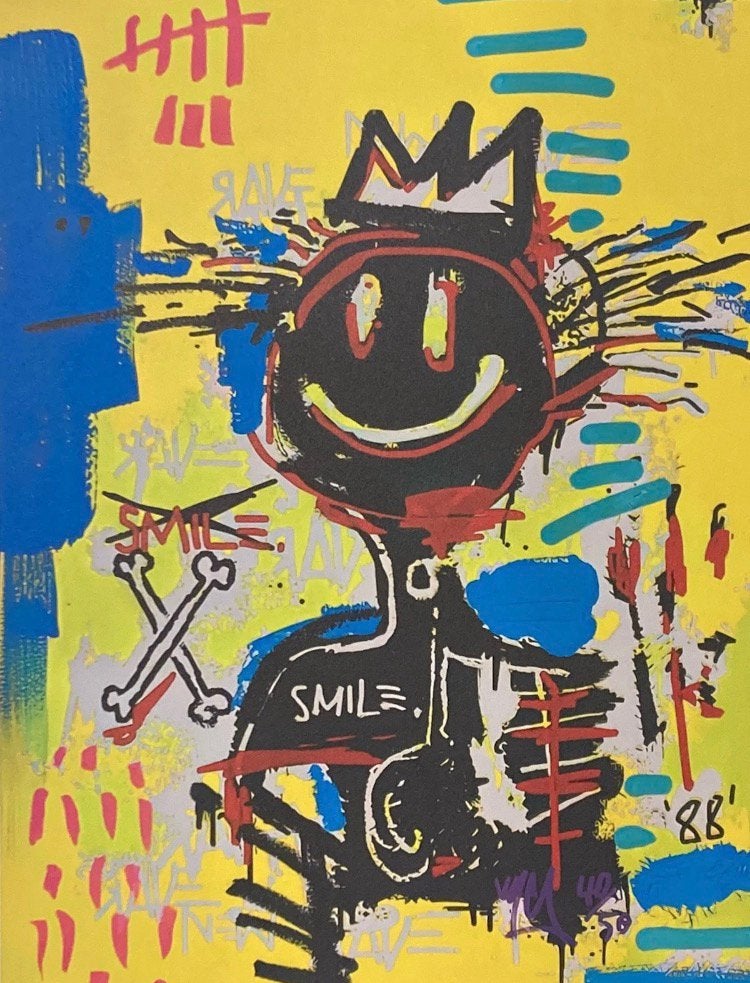 Jean-Michel Basquiat : lithographie encadree 50 x 70 cm, Enlèvement ou Envoi, Lithographie