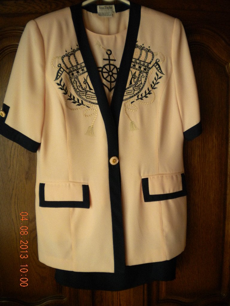 Mantelpak (zalm / blauw), Kleding | Dames, Ophalen, Kostuum of Pak, Overige kleuren, Maat 42/44 (L)