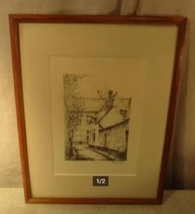 Beau dessin « Le Begijnensteegje » - Frans Gijs, Antiquités & Art, Enlèvement ou Envoi, Dessin, Sous verre