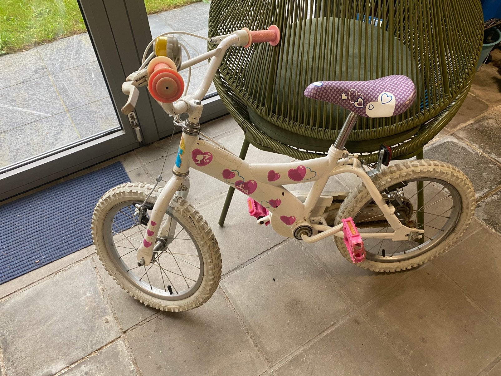 Barbie meisjesfiets 16” banden, Ophalen, Gebruikt, Velgrem, 16 tot 20 inch