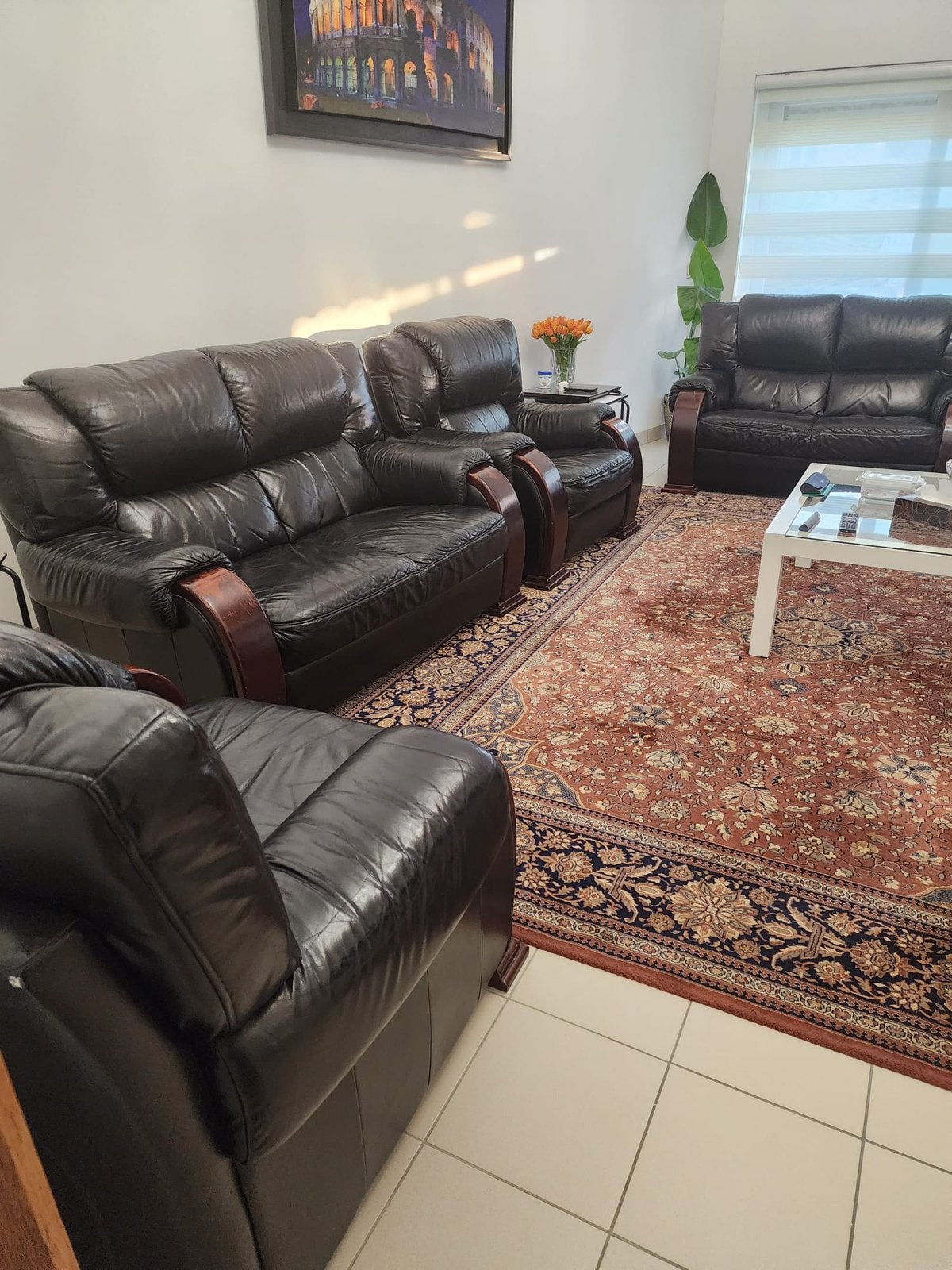Lederen salon – 3+2+1+1 zetels, Huis en Inrichting, Ophalen, Gebruikt, Leer