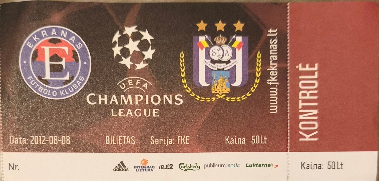 ticket 2012 Ekranas Anderlecht, Tickets & Billets