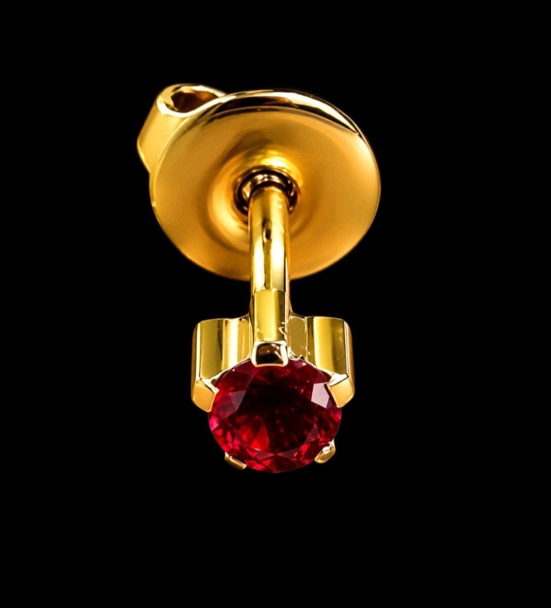 BOUCLE D'OREILLE OR AVEC RUBIS, Bijoux, Sacs & Beauté, Enlèvement ou Envoi, Or, Or, Avec pierre précieuse