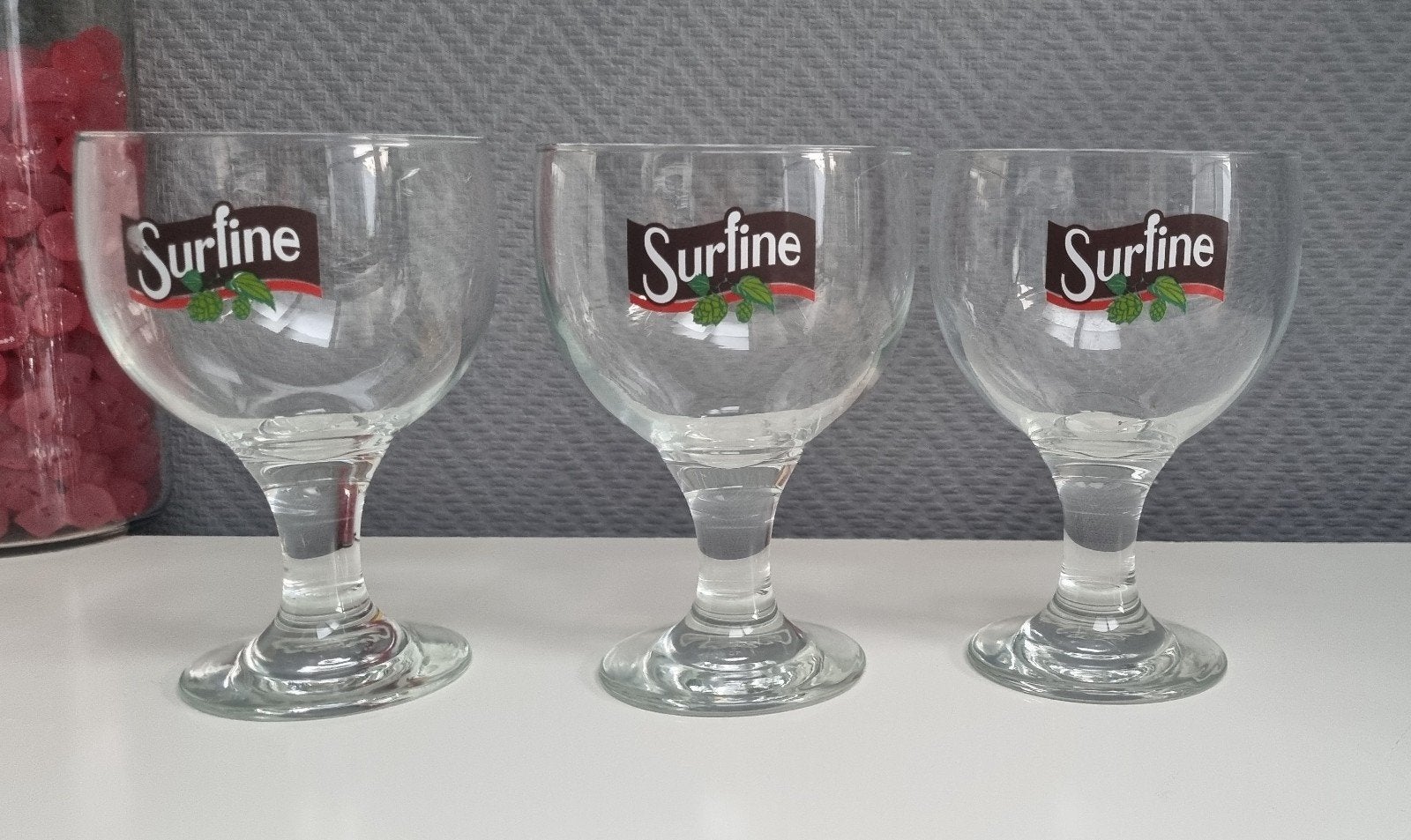 Lot de 3 verres à bière Surfine (Brasserie Dubuisson), Enlèvement, Utilisé, Verre ou Verres, Autres marques