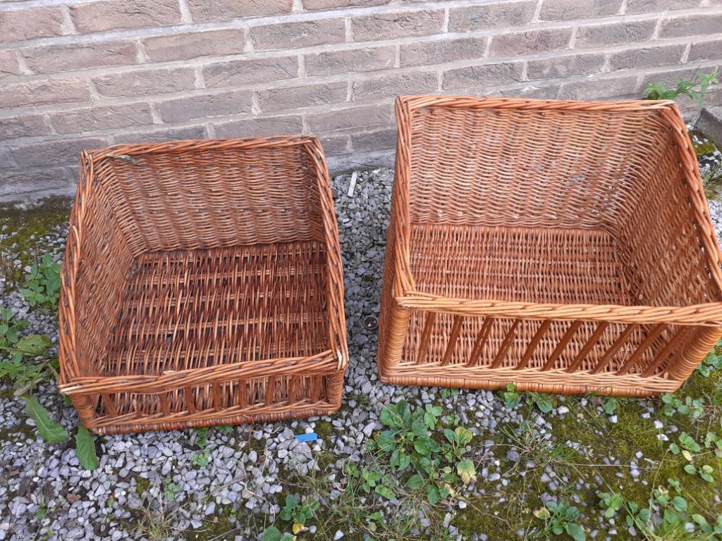 Lot de 2 grands paniers en osier rectangulaires, Ophalen, Mand, Zo goed als nieuw, Riet