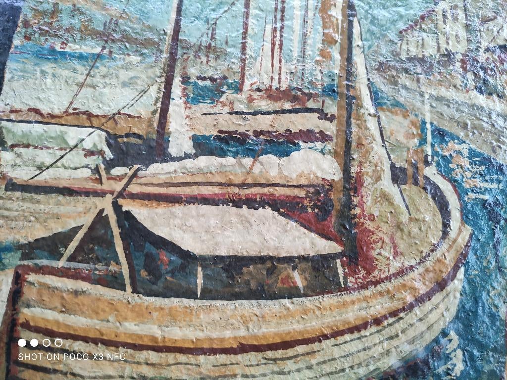 Bernard de Pooter - vissersboten in haven, Antiek en Kunst, Ophalen of Verzenden