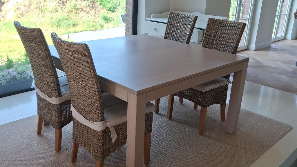 Handgemaakte eiken eettafel (Oak Design by mdeco), Ophalen, Gebruikt, 150 tot 200 cm, Landelijk