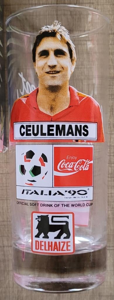 WK Italië 1990: Jan Ceulemans - drinkglas, Verzamelen, Ophalen of Verzenden, Zo goed als nieuw, Overige typen