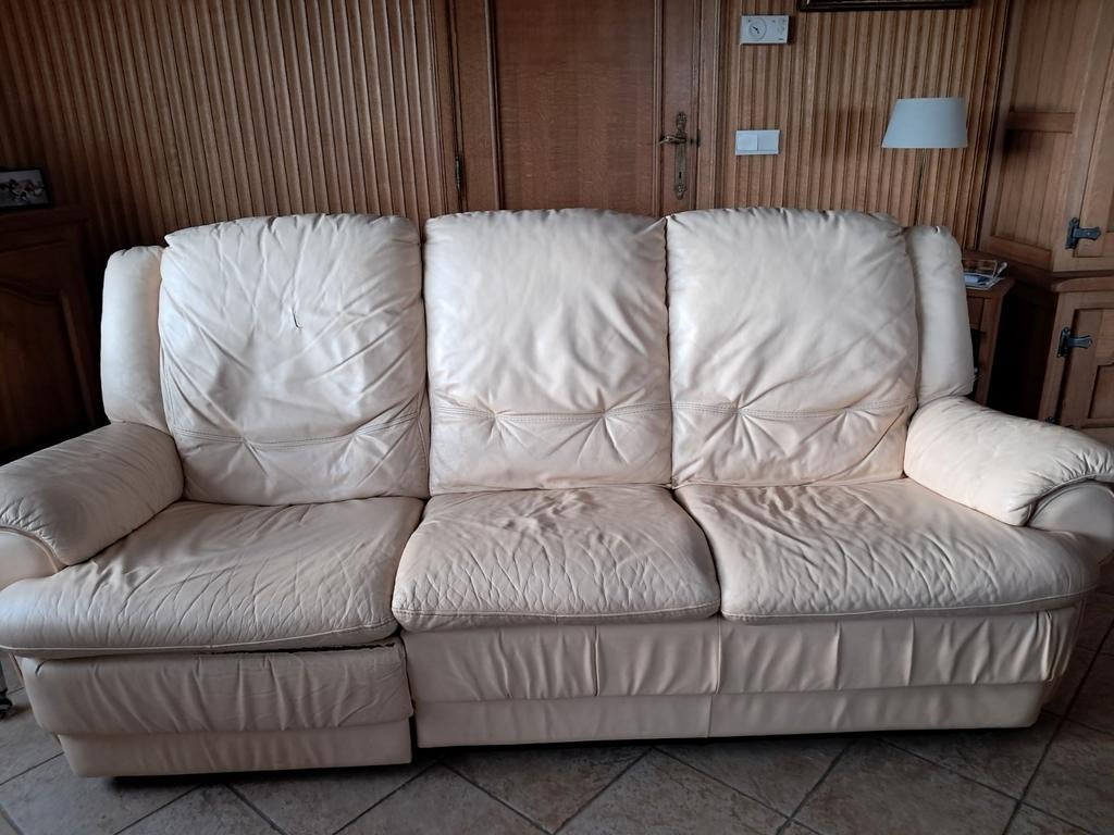Canapé en cuir 3 places gratuit, 150 à 200 cm, Enlèvement, Utilisé, Cuir