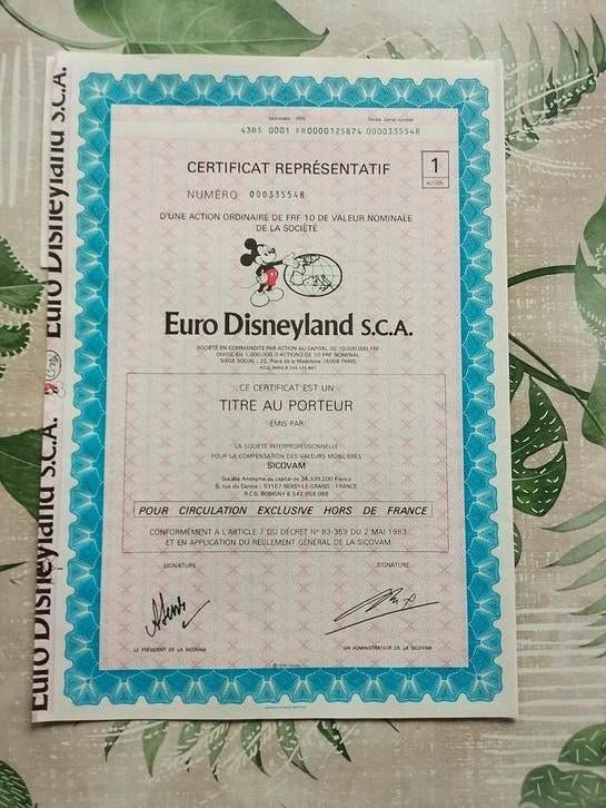 Aandeel Euro Disneyland, origineel en uniek, Hobby en Vrije tijd, Ophalen