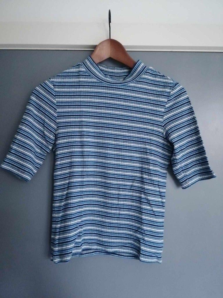 Monki - gestreepte shirt, Kleding | Dames, T-shirts, Zo goed als nieuw, Maat 36 (S), Blauw, Korte mouw, Ophalen of Verzenden