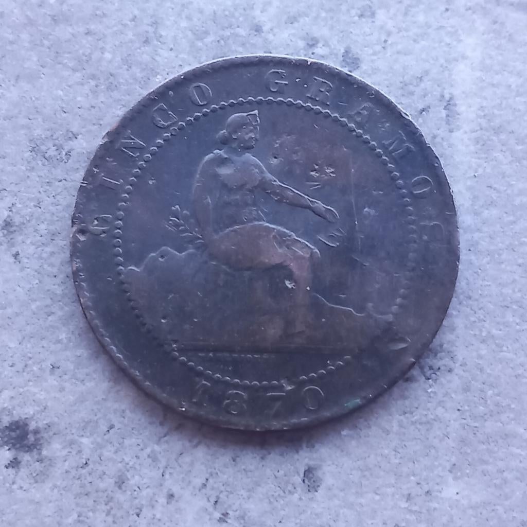 5 centimos Spanje 1870, Ophalen of Verzenden