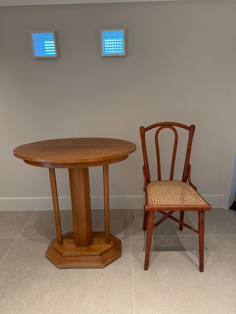 Art Nouveau eikenhouten bijzettafel + Thonet stoel, Ophalen, Gebruikt, Art Nouvea, Hout