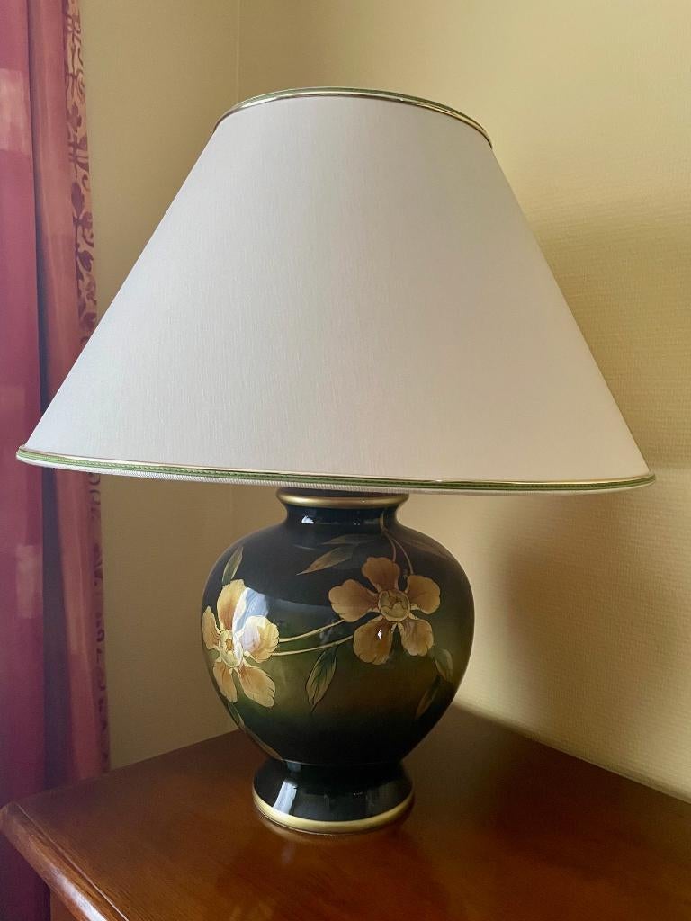 Decoratieve tafellamp — gelakte keramische voet, Ophalen, 50 tot 75 cm, Glas, Zo goed als nieuw