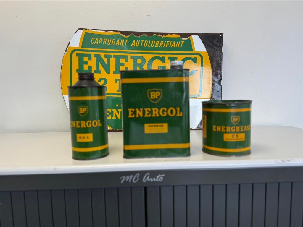 BP Energol oude olie blikken, Verzamelen, Ophalen of Verzenden, Gebruikt, Verpakking