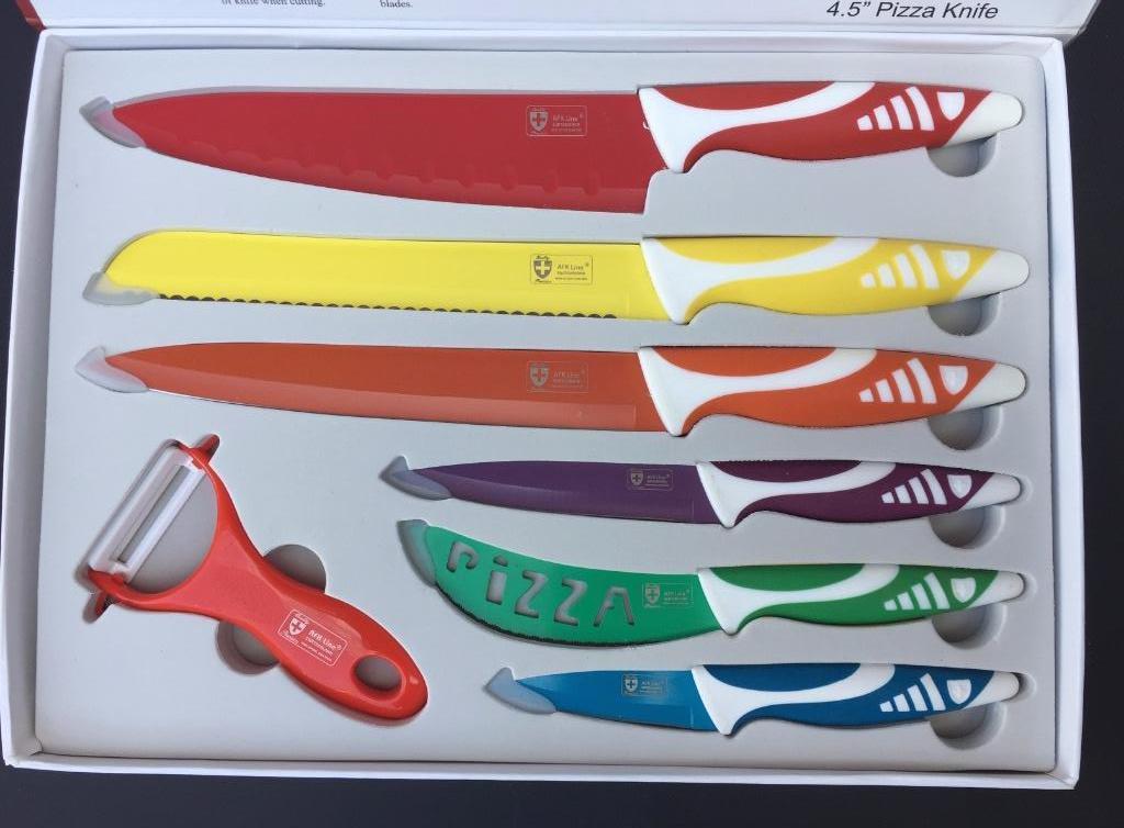 set/7 set de couteaux suisse AFK original, Enlèvement ou Envoi, Comme neuf, Inox ou Chrome, Ensemble de couverts
