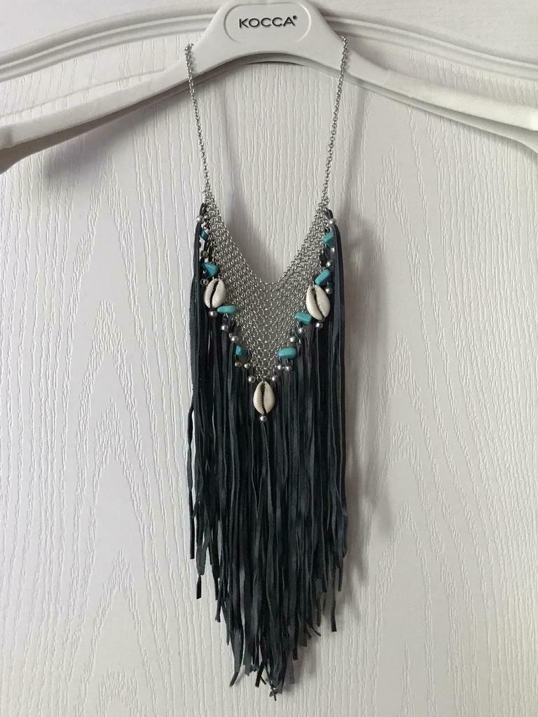 Collier, franjes, parels en schelpen, nieuw, Nieuw, Blauw, Overige materialen