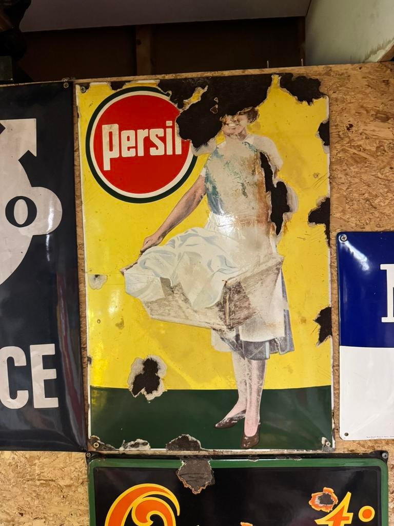 Panneau publicitaire en émail Persil, Collections, Enlèvement ou Envoi, Utilisé, Panneau publicitaire