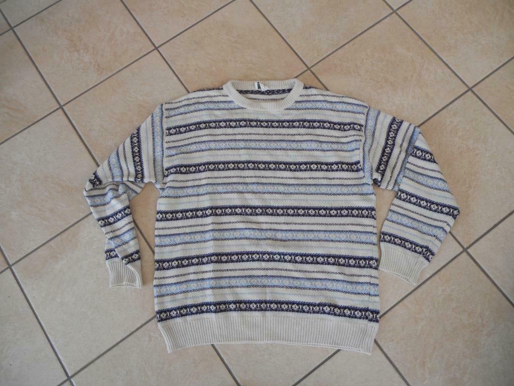 Pull en coton beige/bleu, Cyrillus. Taille L, Ophalen of Verzenden, Gedragen, Maat 52/54 (L), Overige kleuren