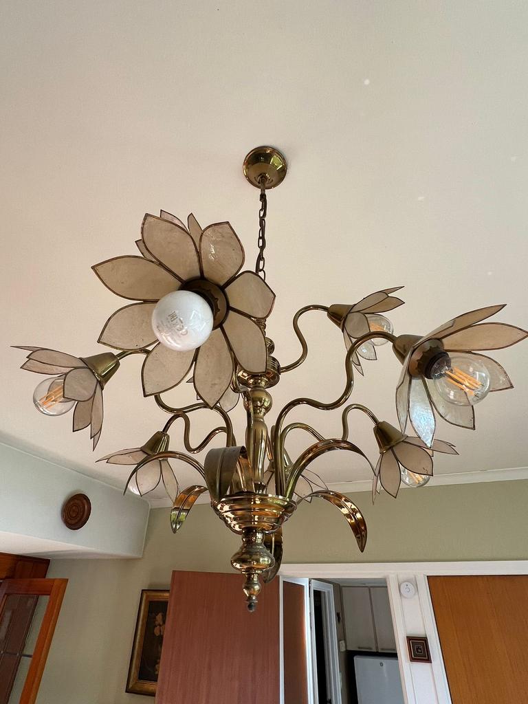Vintage flower lotus kroonluchter, Enlèvement, Utilisé, Verre, Hollywood regency