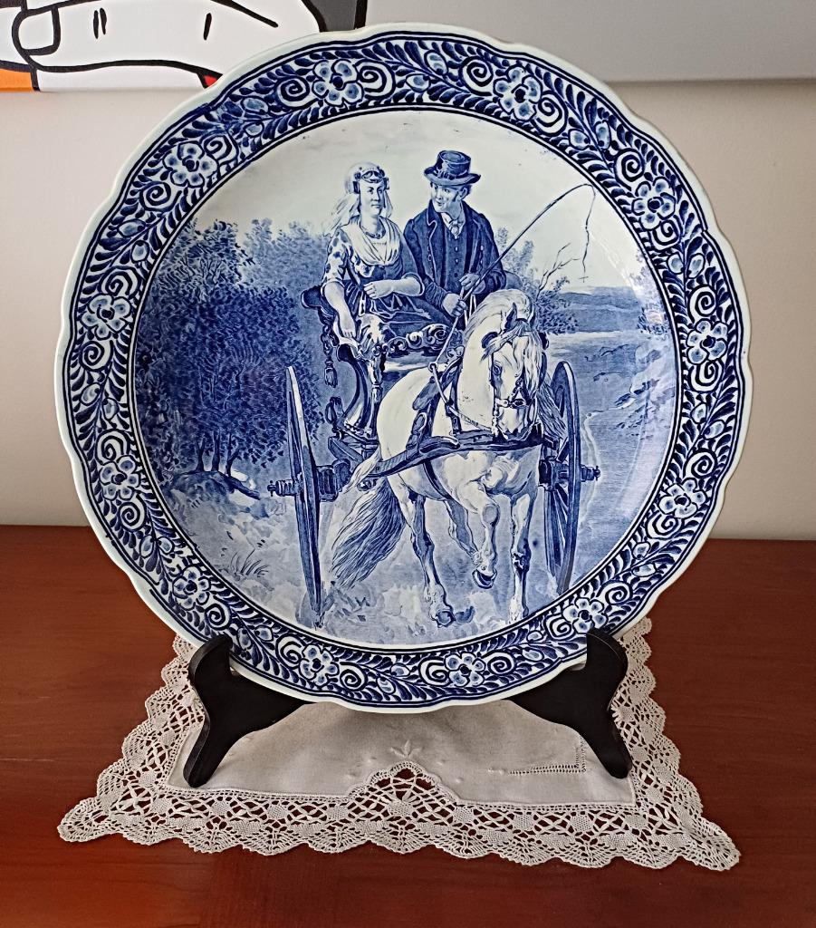Vintage Delfts blauw bord van Royal Sphinx Maastricht, koets, Antiek en Kunst, Ophalen