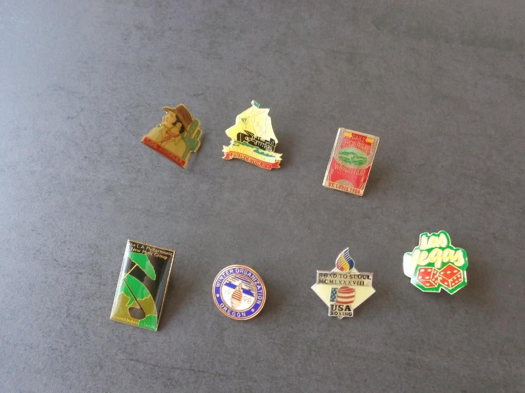 7 pin's "Made in USA" (en lot ou à la pièce), Collections, Broches, Pins & Badges, Enlèvement