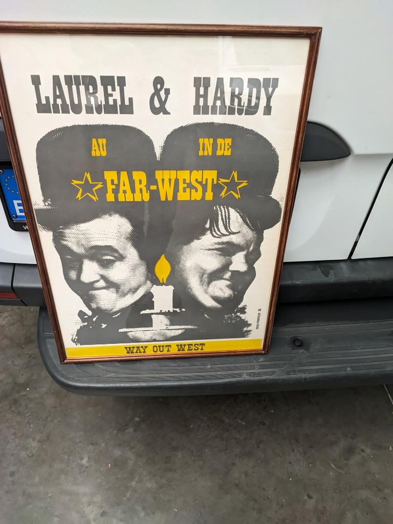 Vintage filmaffiche Laurel & Hardy ingekaderd, Ophalen, Met lijst, Film en Tv, Rechthoekig Staand