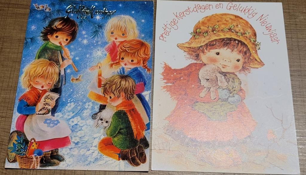 2 oude postkaarten: kindjes - Kerst en Nieuwjaar, Ophalen of Verzenden, Ongelopen, Kinderen