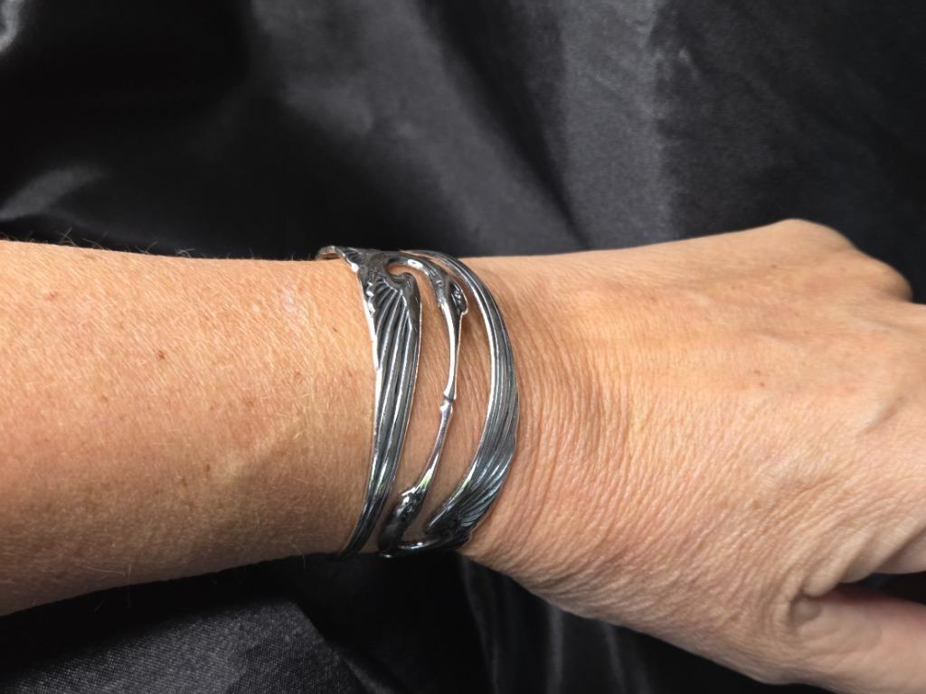 Zilveren Art Nouveau armband dubbele kraanvogel. 2025/705., Verzenden, Nieuw, Zilver, Zilver
