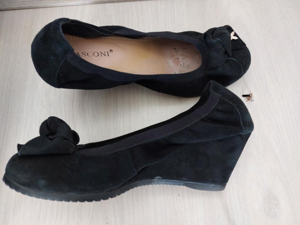 Chaussure, ballerine ,daim noir, nœud, talon compensé 7 cm, Vêtements | Femmes, Enlèvement ou Envoi, Papillon, Autres types, Porté