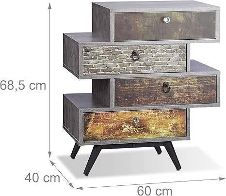 Vintage commode met 4 offset laden | GRATIS LEVERING, -, Verzenden, -, Nieuw