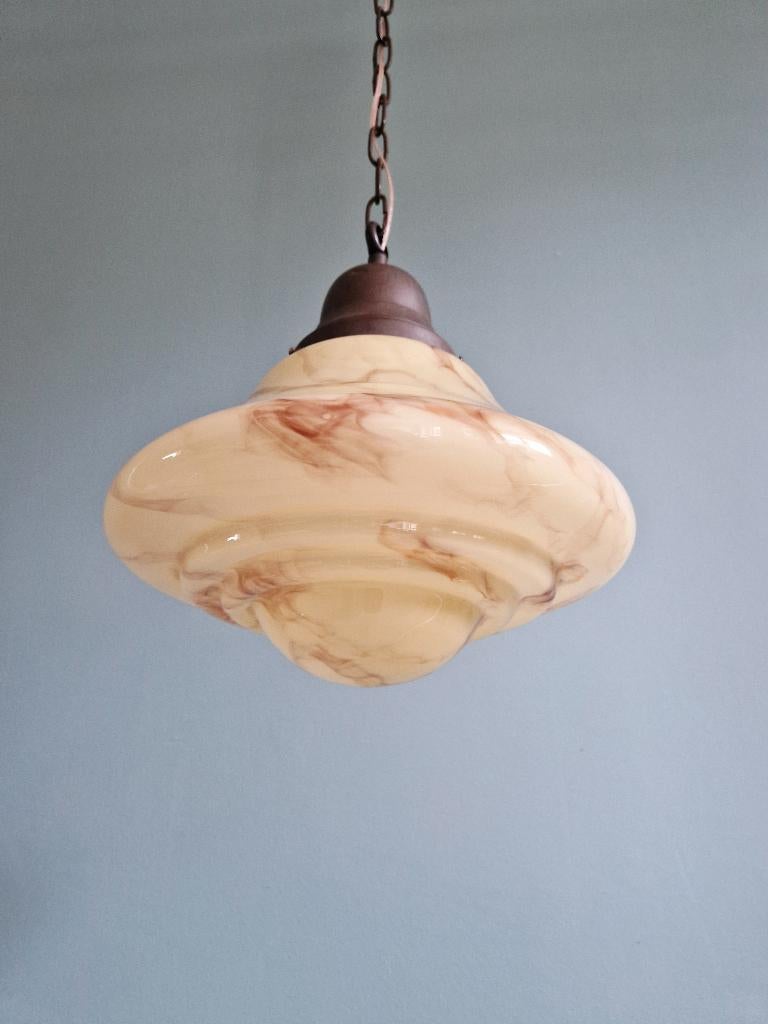 Suspension Art Déco en opaline marbrée,1920-30, Enlèvement ou Envoi