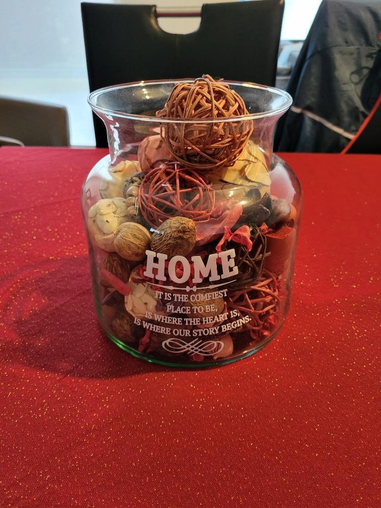 Glazen bokaal met potpourri, Huis en Inrichting, Ophalen of Verzenden, Zo goed als nieuw