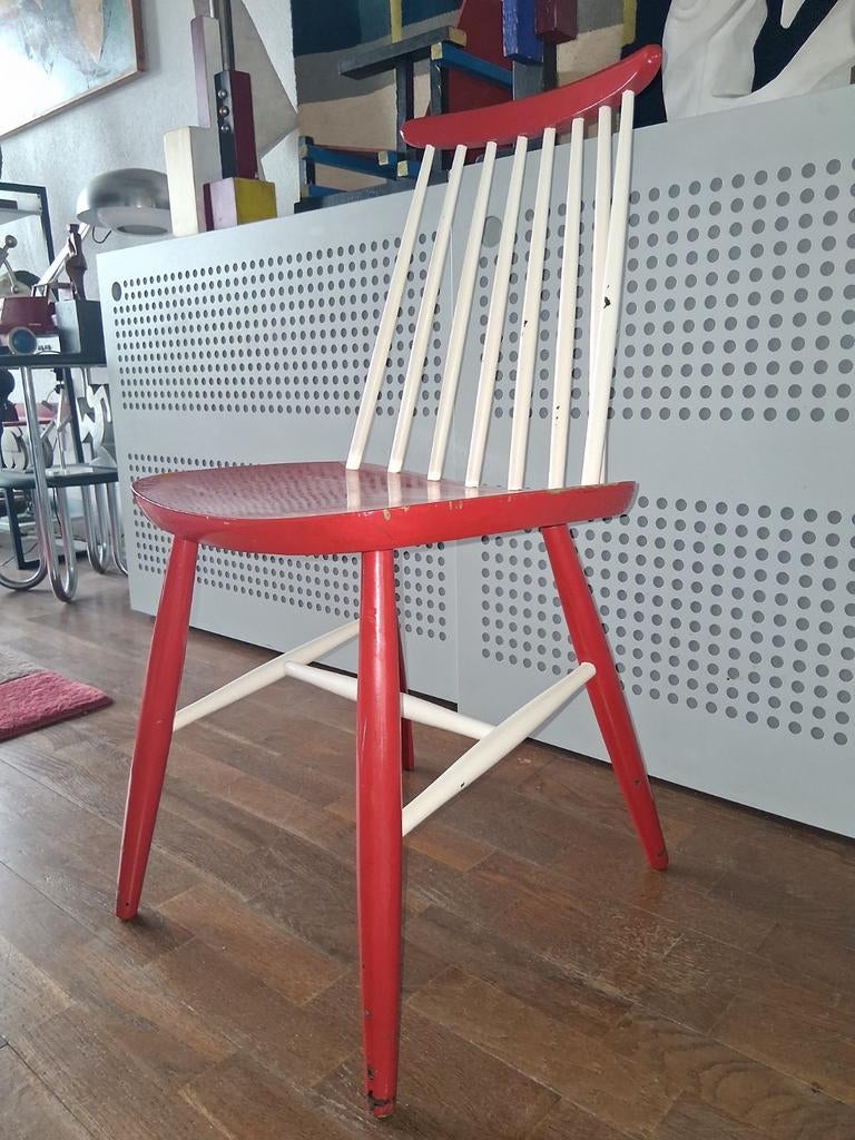 Houten jaren 50 scaninavische design spijlen stoel, Ophalen of Verzenden