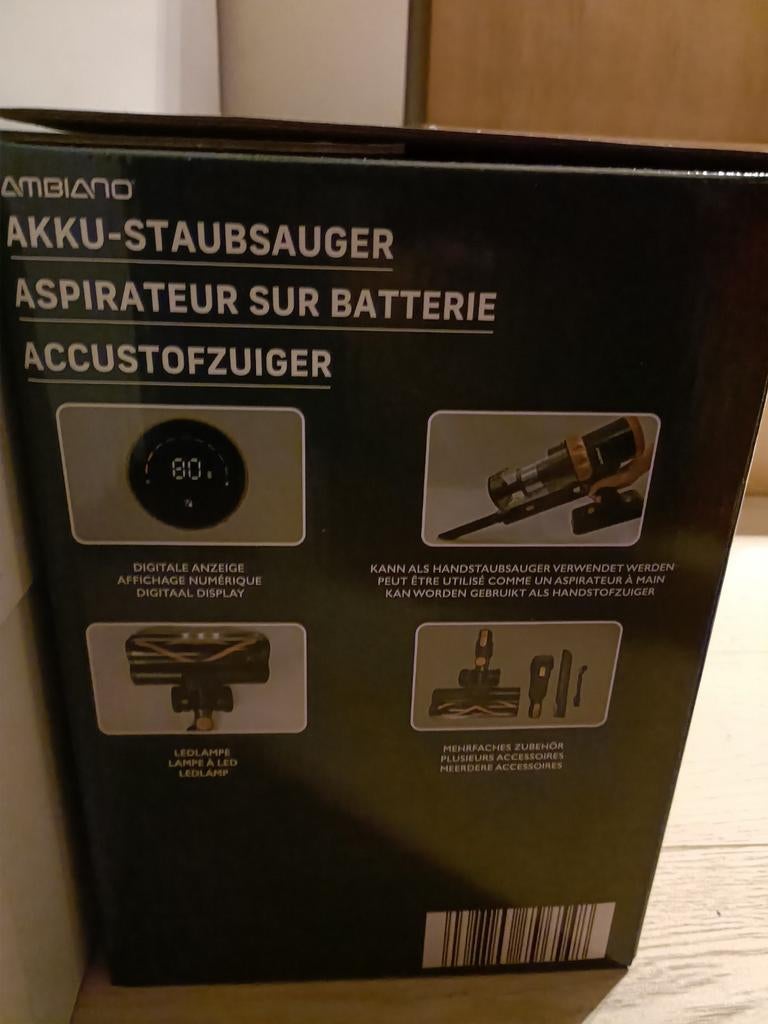 Aspirateur sans fil 2 en 1 ambiano noir aux tons dorés, Neuf, Enlèvement ou Envoi, Réservoir, Aspirateur balai