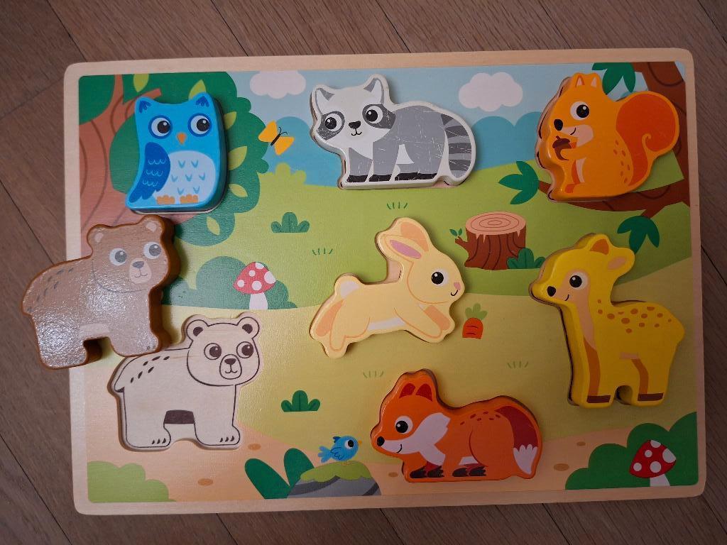 Houten puzzel thema bosdieren, Ophalen, Gebruikt, Van hout, Minder dan 10 stukjes