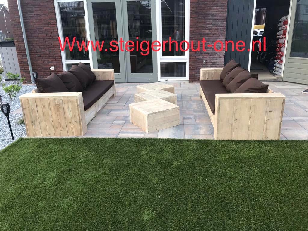 Steigerhout Loungebank Loungeset Zetel Tafel 10 Korting, Bois d'échafaudage, Enlèvement ou Envoi, Comme neuf, Table d'appoint