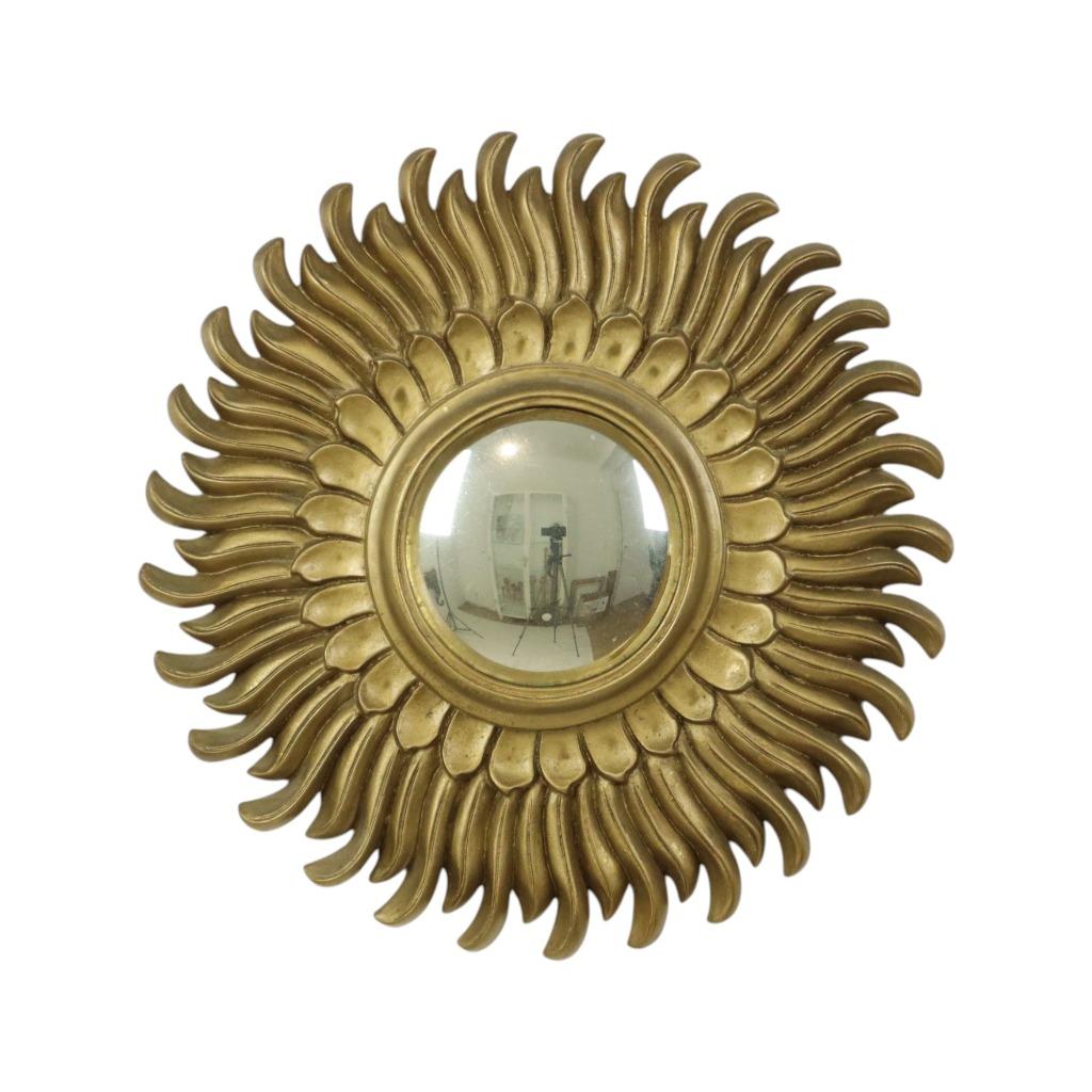 Vintage Zonnespiegel Sunburst Spiegel Convex Goud Hars 42cm, Ophalen of Verzenden, Rond, Minder dan 50 cm, Minder dan 100 cm