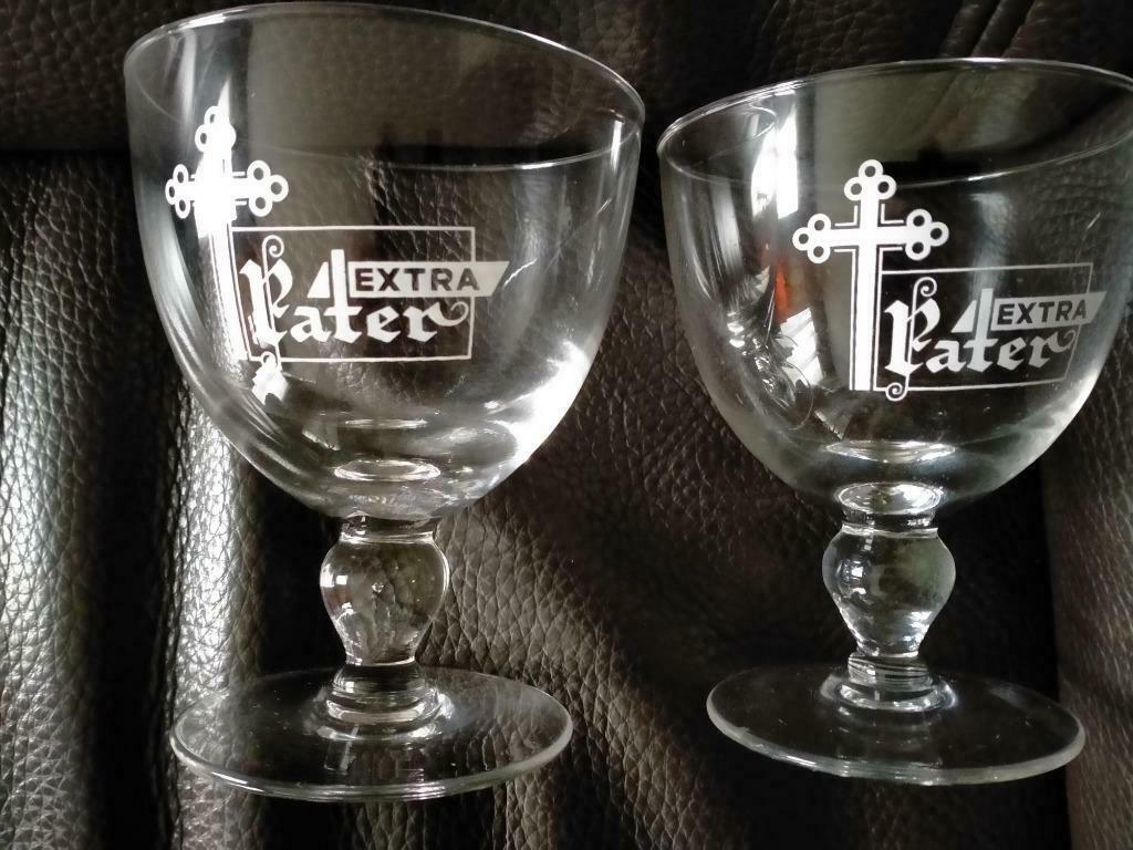 Oud bierglas kelk " Extra Pater " met groot kruis; brij RIVA, Ophalen