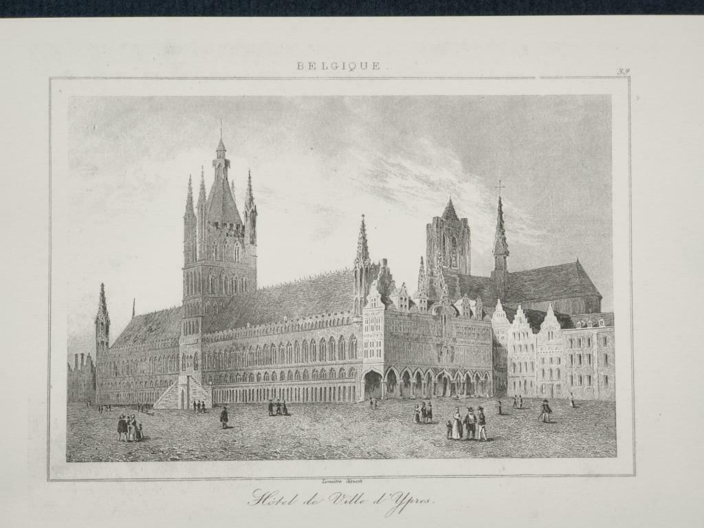 3 gravures Hôtel de Ville & Les Halles D'Ypres ., Enlèvement ou Envoi
