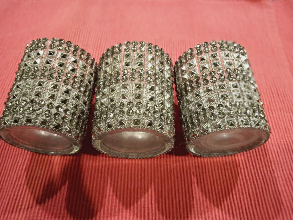 Kaarshouders 3 stuks met strass steentjes, Overige materialen, Gebruikt, Overige kleuren, Ophalen of Verzenden