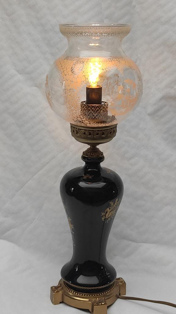 porseleine tafellamp A.C.F. Decor de Sevres, Antiek, Gebruikt, Glas, Ophalen of Verzenden