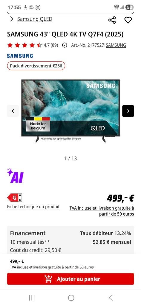 Samsung Q7F, QLED, Enlèvement, Smart TV, Samsung