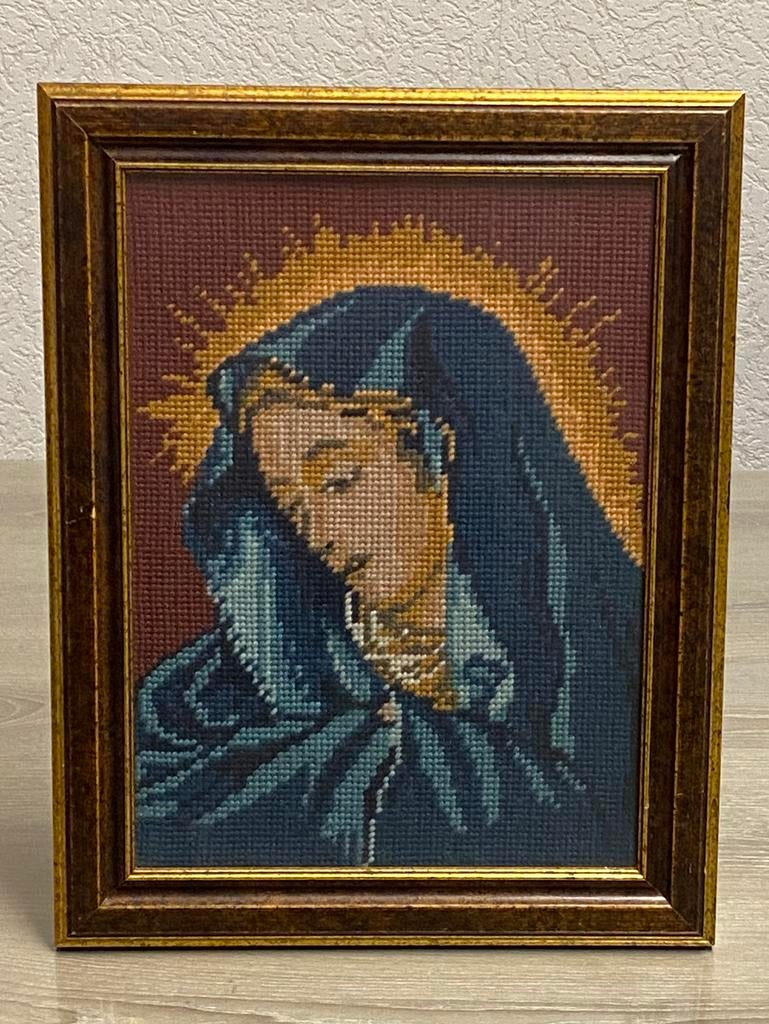 Handgeborduurd frame van de Maagd Maria, prijs: 15€, Ophalen of Verzenden