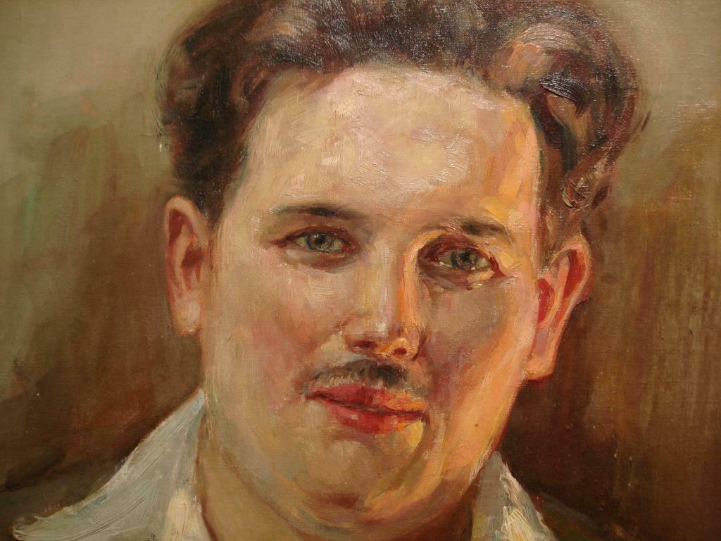 EDMOND DOUMONT grand portrait de Roger Guérin huile sur bois, Enlèvement