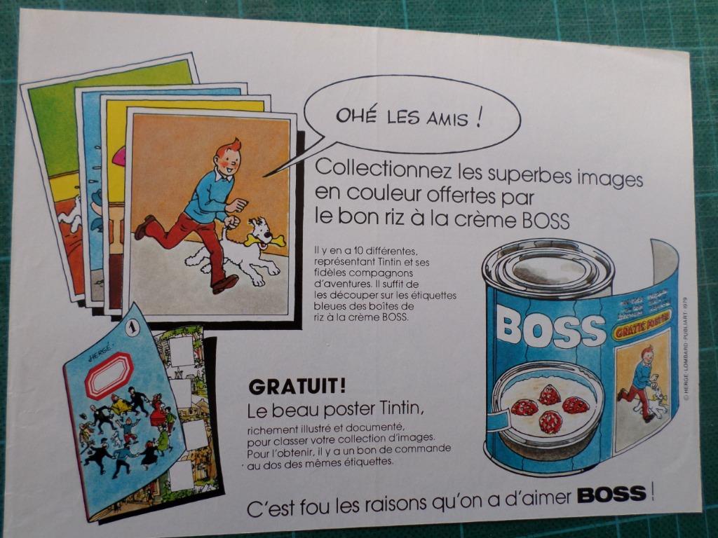Tintin - publicité papier Boss - 1979, Collections, Enlèvement ou Envoi, Tintin, Utilisé, Autres types