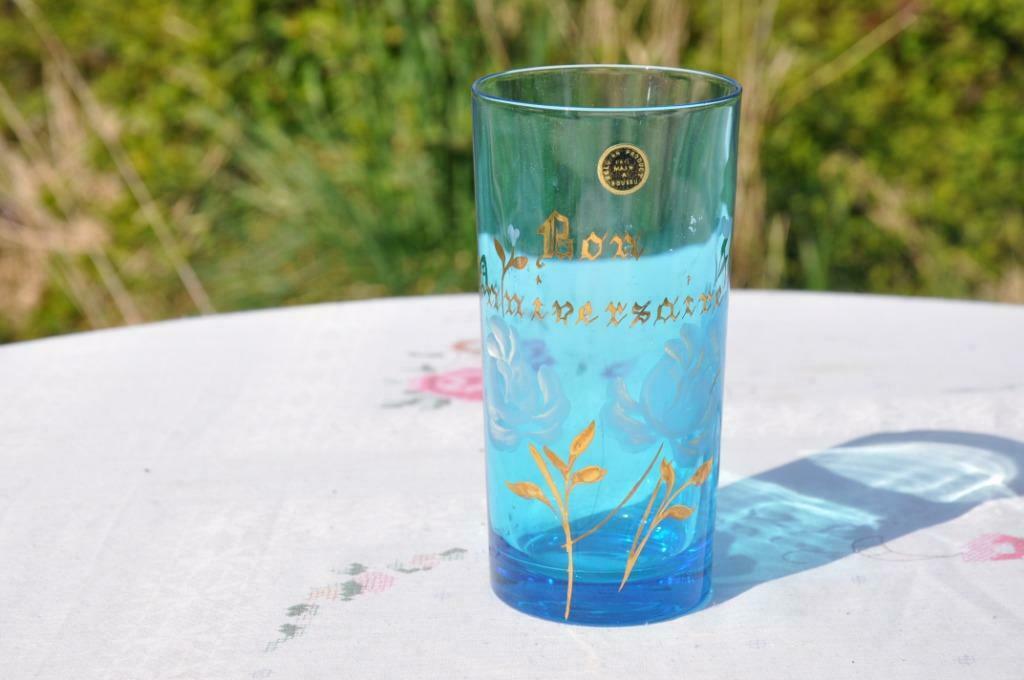§  verre cristallerie boussu peint main  bon anniversair, Ophalen of Verzenden